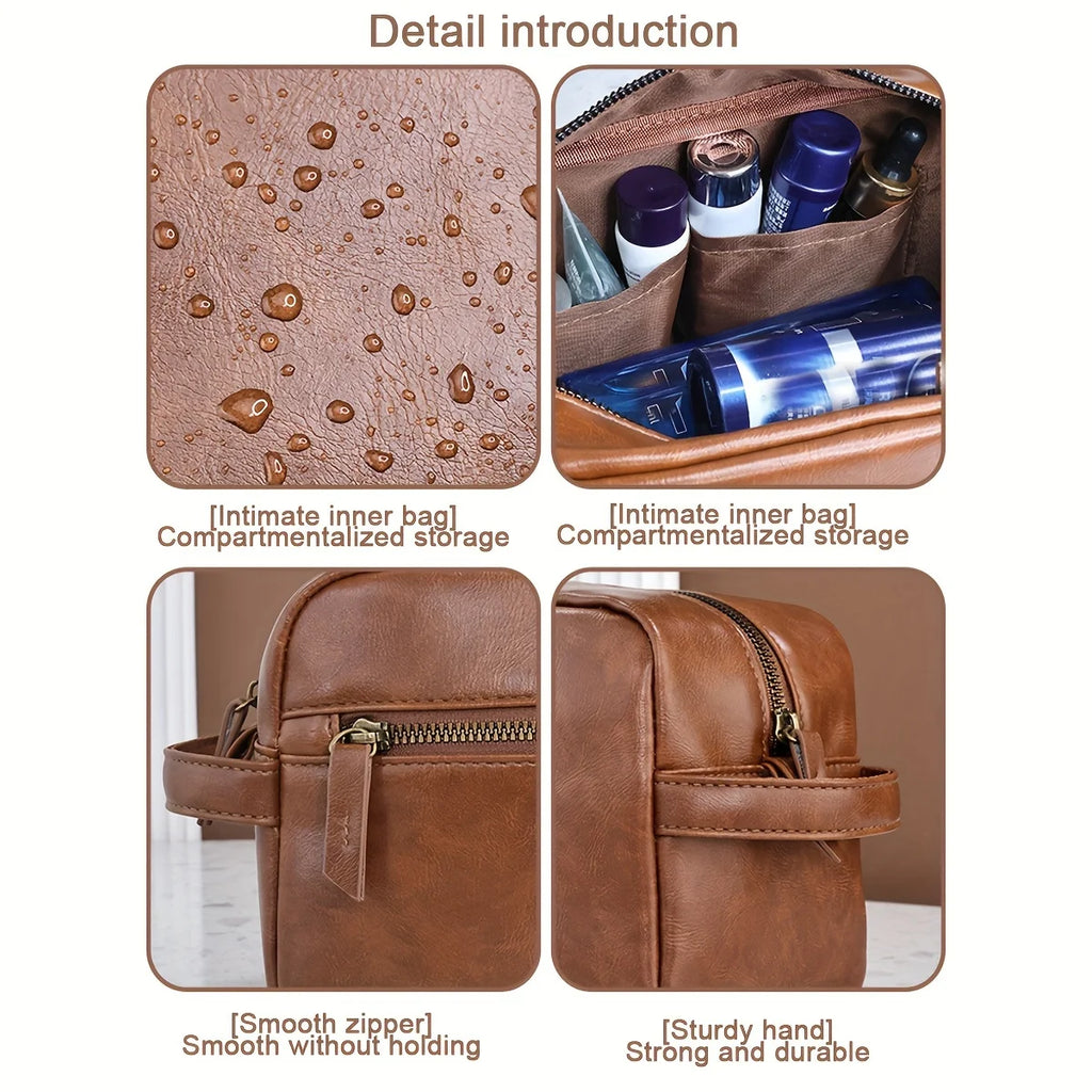 Men's PU Leather Toiletry Bag - Waterproof Travel Organizer