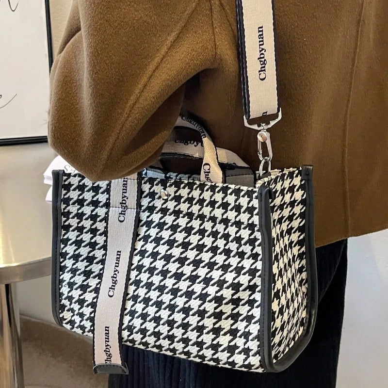 Large Houndstooth Tote Bag for Women