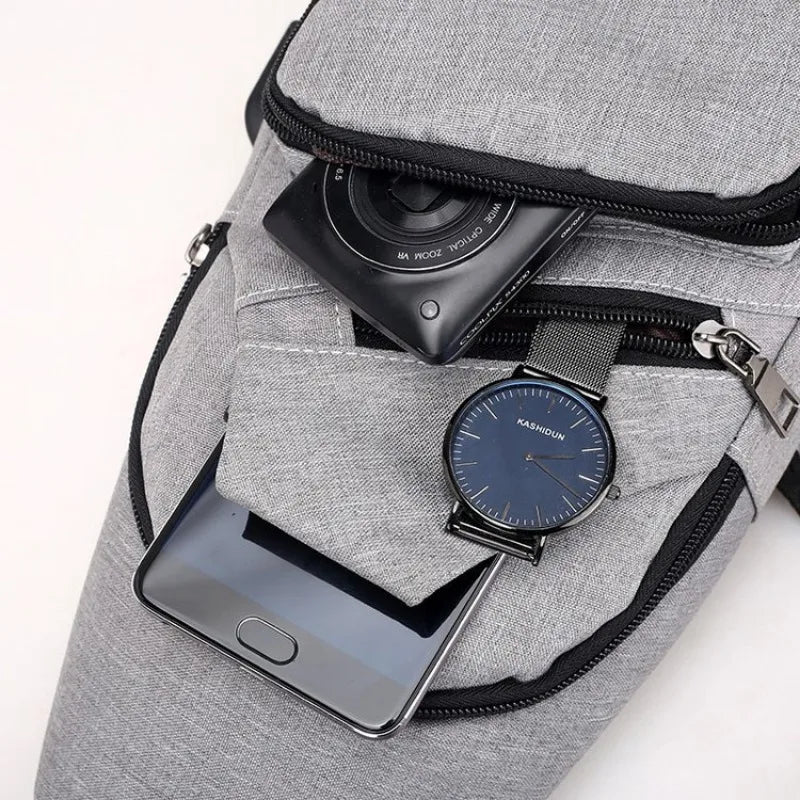 Men's Canvas Sling Bag with USB Port - Vintage Crossbody