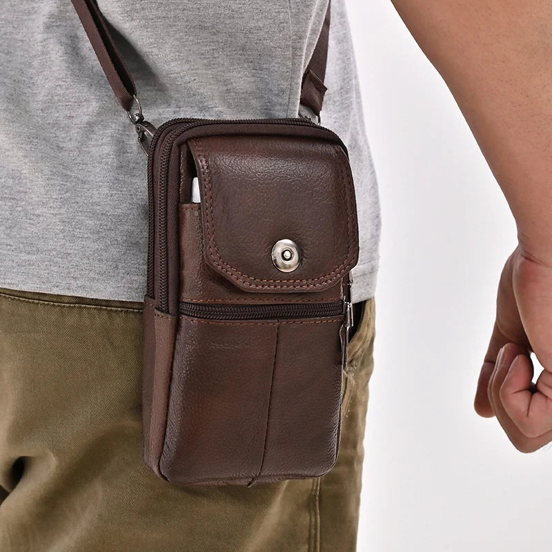 Men's Small Messenger Bag in Genuine Cowhide Leather