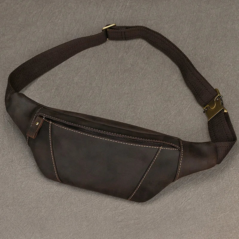 Men's Crazy Horse Leather Fanny Pack - Vintage Waist Bag