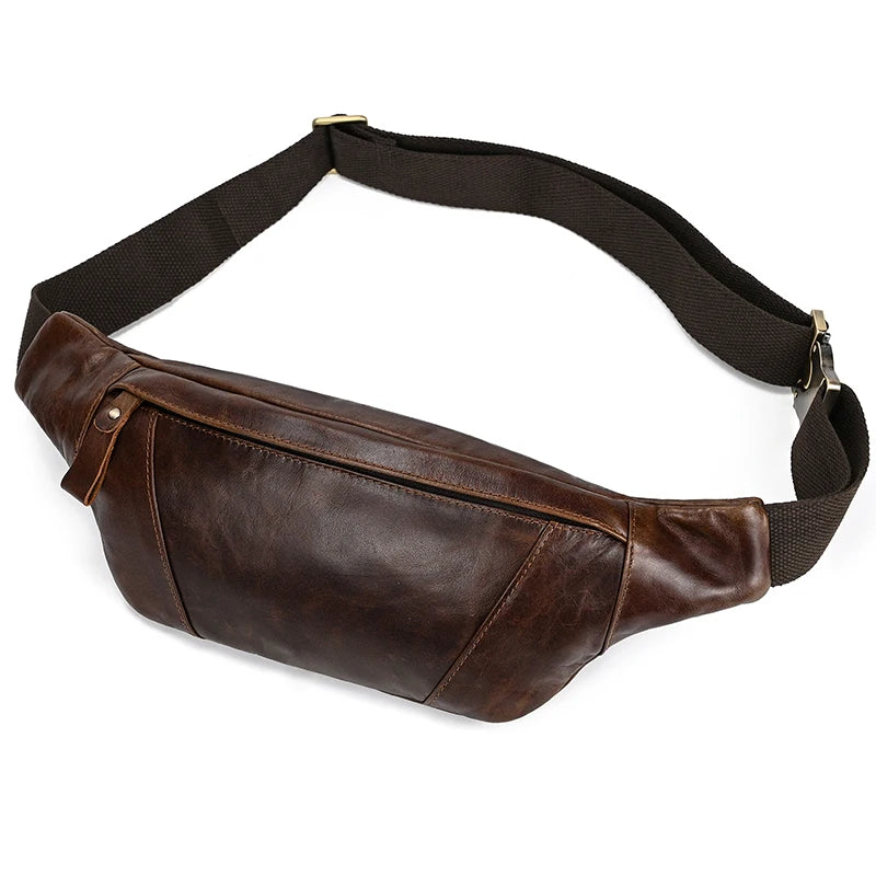Men's Crazy Horse Leather Fanny Pack - Vintage Waist Bag