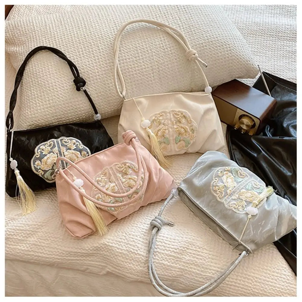 Floral Embroidered Canvas Tote Bag - Large Capacity