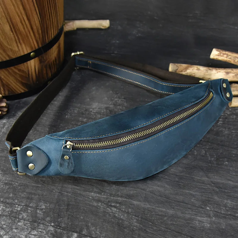 Men's Crazy Horse Leather Fanny Pack - Vintage Waist Bag