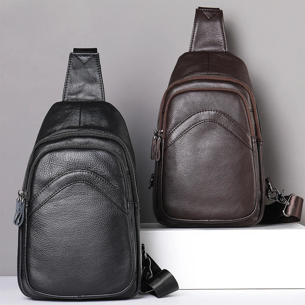 Men's Genuine Leather Sling Bag - Crossbody Chest Pack