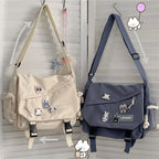 Women's Large Nylon Messenger Bag - Multi-Pocket Crossbody