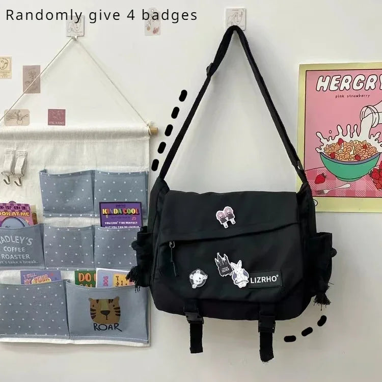 Women's Large Nylon Messenger Bag - Multi-Pocket Crossbody