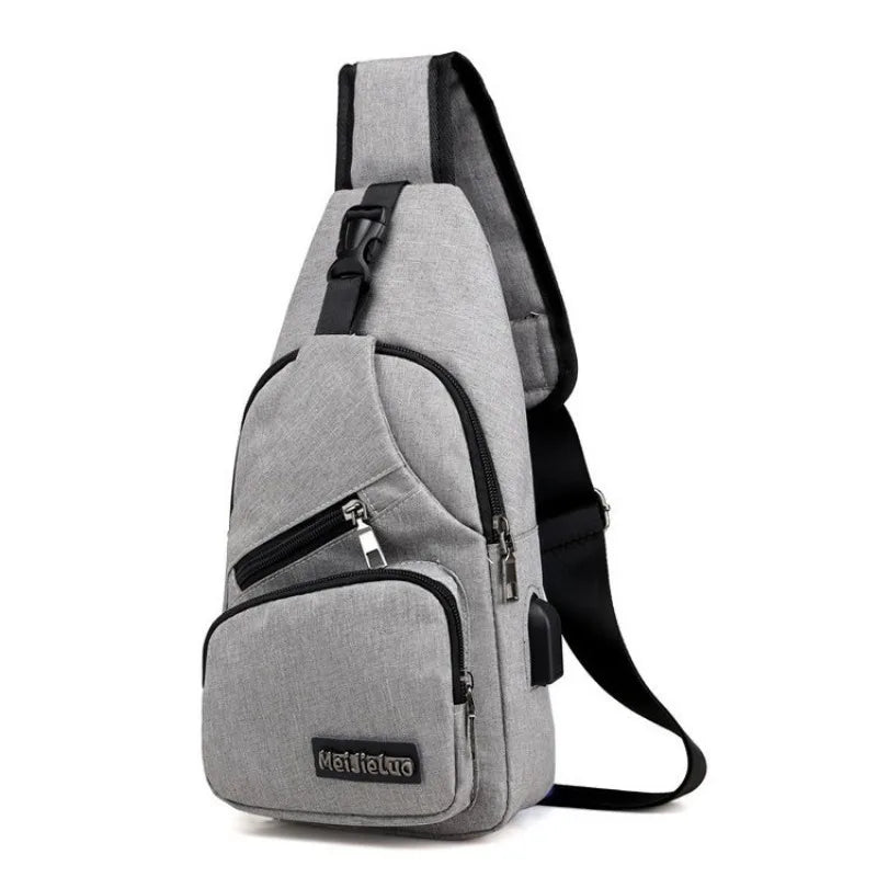 Men's Canvas Sling Bag with USB Port - Vintage Crossbody