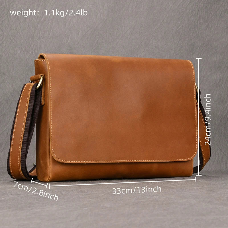 Luufan Crazy Horse Leather Messenger Bag - Fits 15.6-inch Laptop